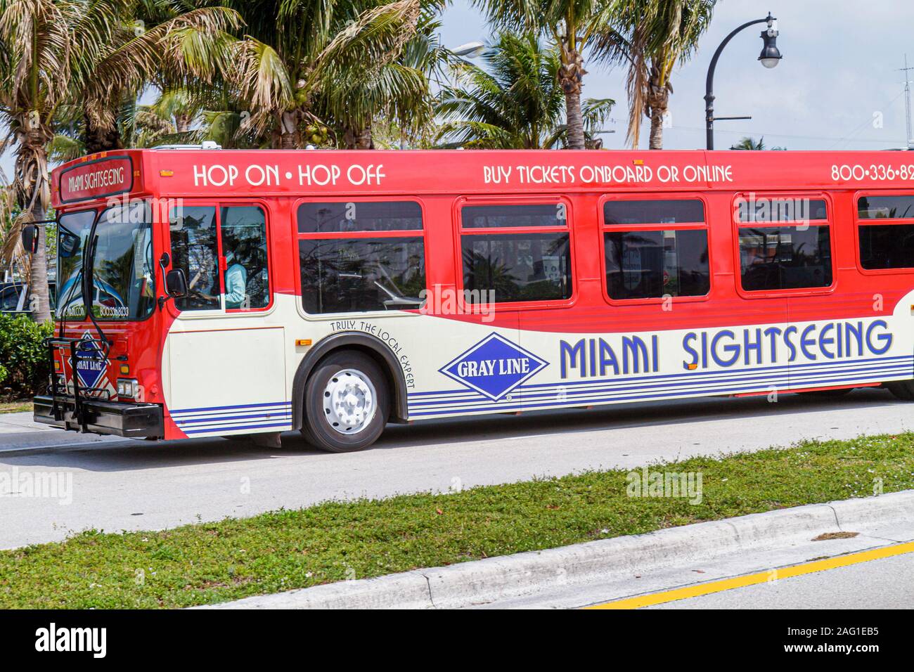Miami Florida, Watson Island, MacArthur Causeway, autobus, pullman, autobus turistico, pullman, visitatori viaggio viaggio turistico turismo turistico luoghi di interesse cultu Foto Stock