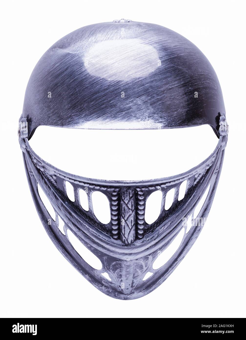 Cavalieri in costume casco Ritagliata su bianco. Foto Stock