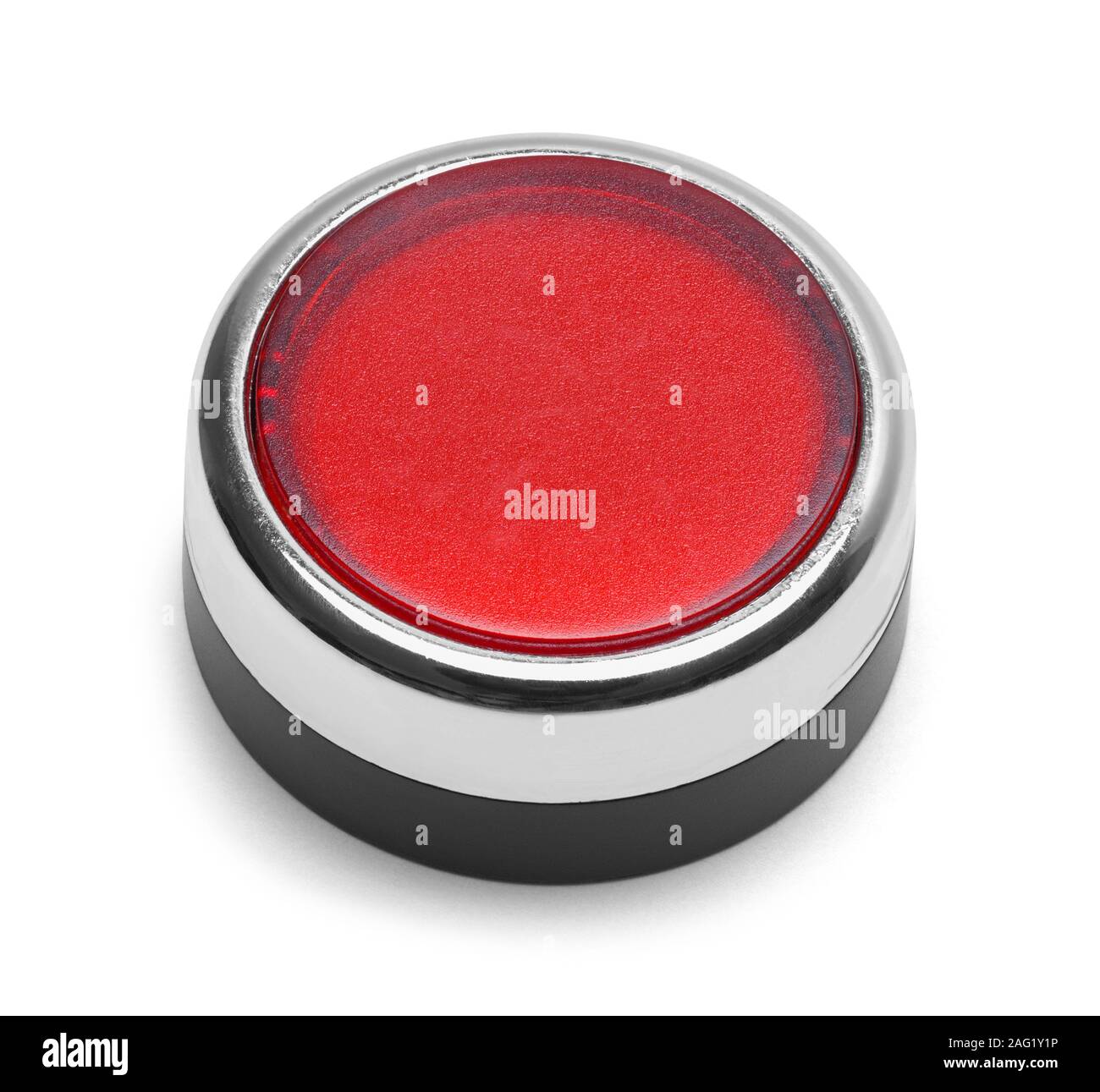 Pulsante rosso isolato su sfondo bianco. Foto Stock
