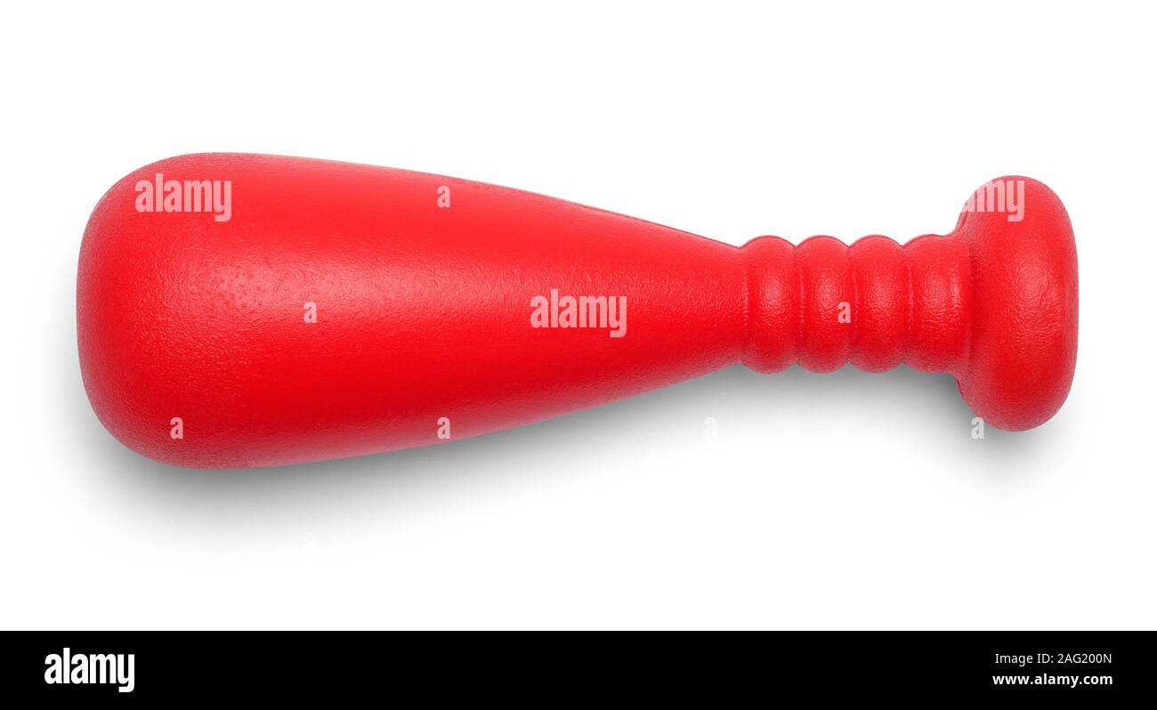 Red giocattolo di plastica di mazza da baseball isolato su bianco. Foto Stock