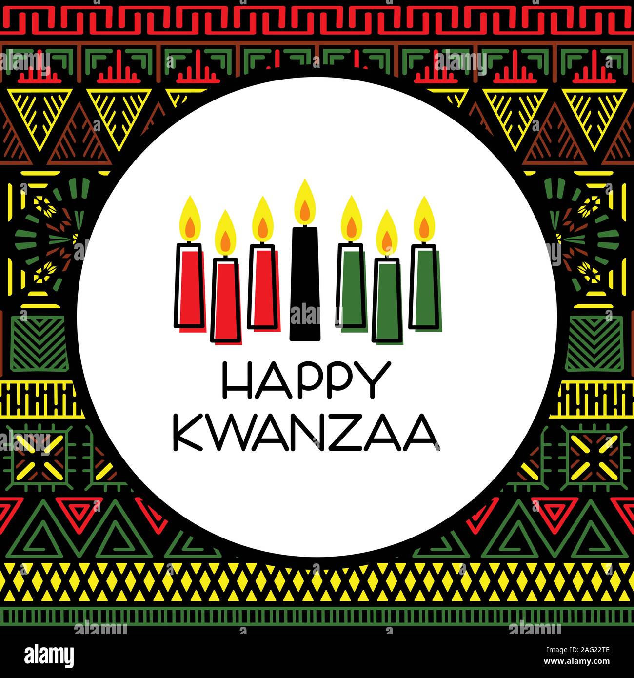Happy Kwanzaa. Biglietto di auguri con le tradizionali candele colorate. Illustrazione Vettoriale Illustrazione Vettoriale
