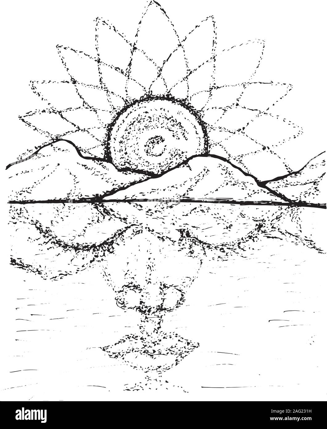 Illustrazione di una faccia meditativa con una luna ornamentali dello sfondo. Illustrazione Vettoriale