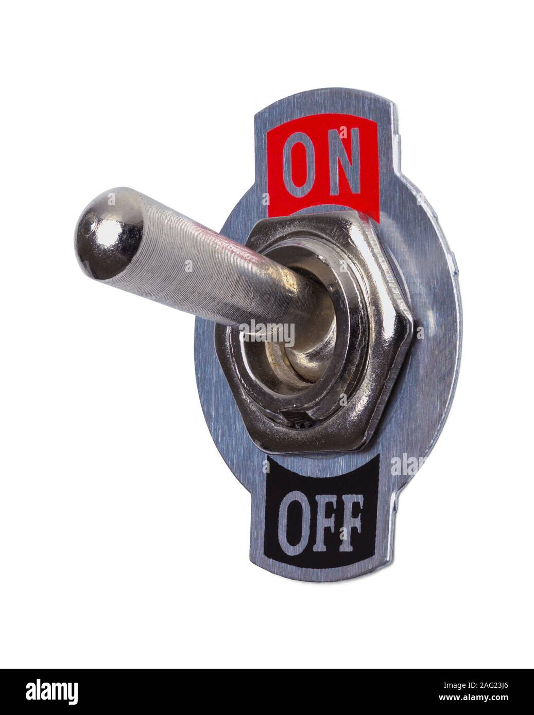 Metallo su switch isolato su sfondo bianco. Foto Stock
