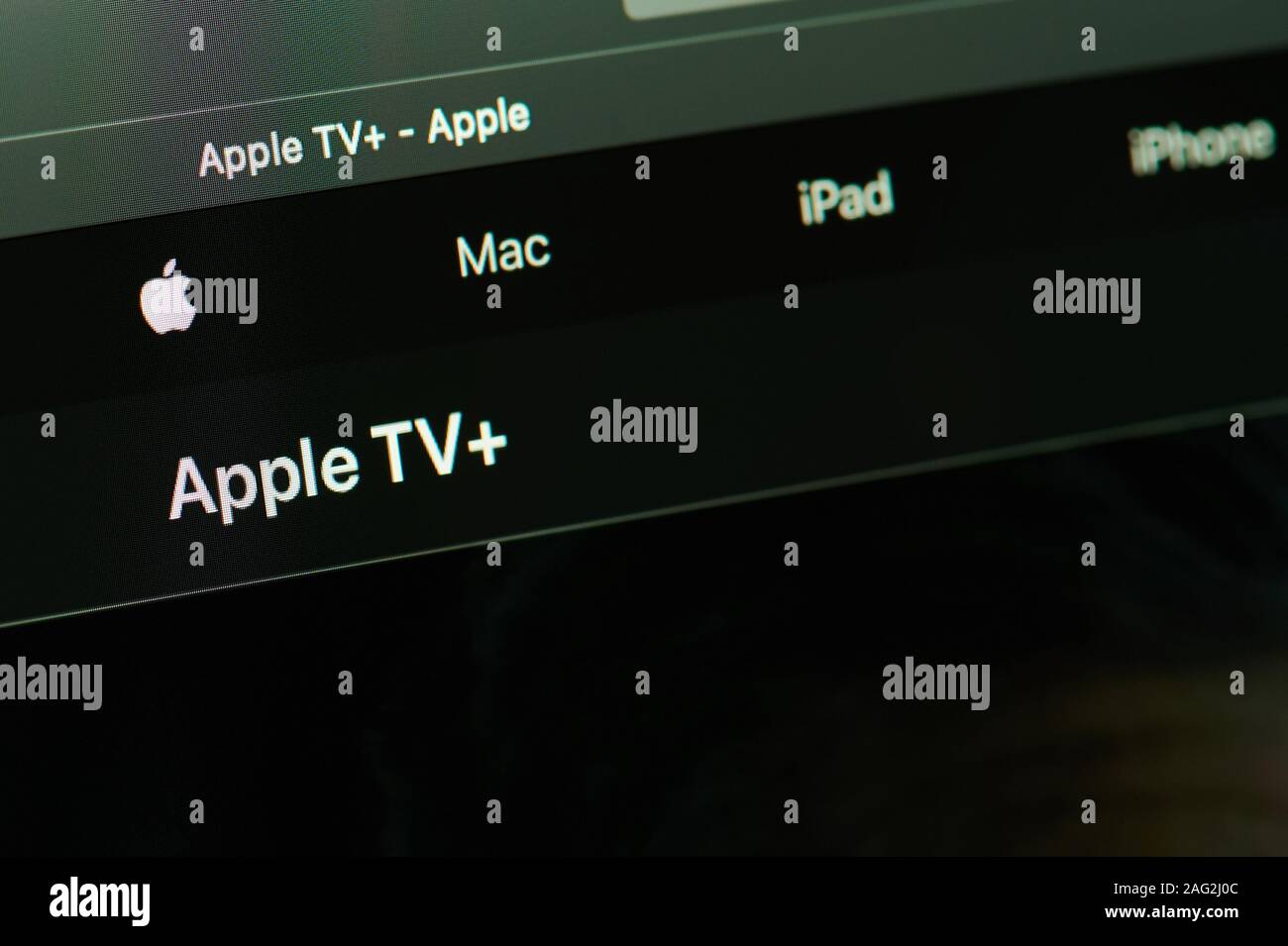 New york, Stati Uniti d'America - 17 dicembre 2019:Apple TV plus service su uno schermo del notebook Vista ravvicinata Foto Stock