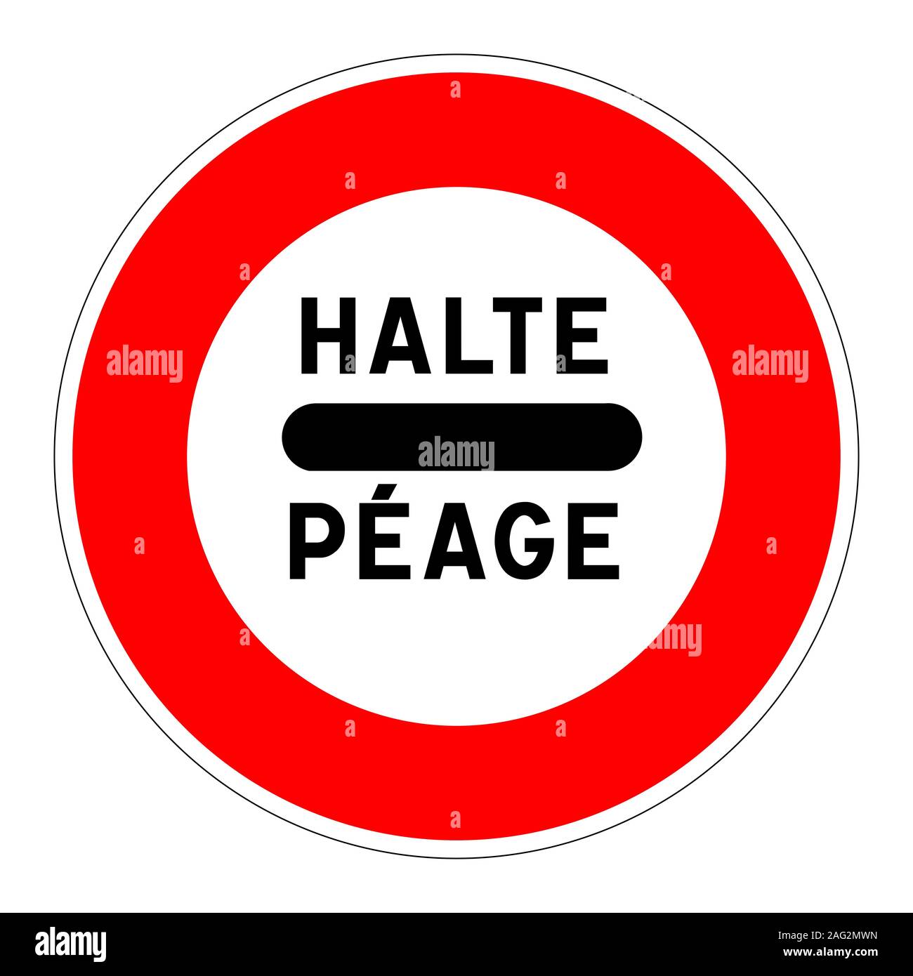 Arrestare toll road sign in lingua francese Foto Stock