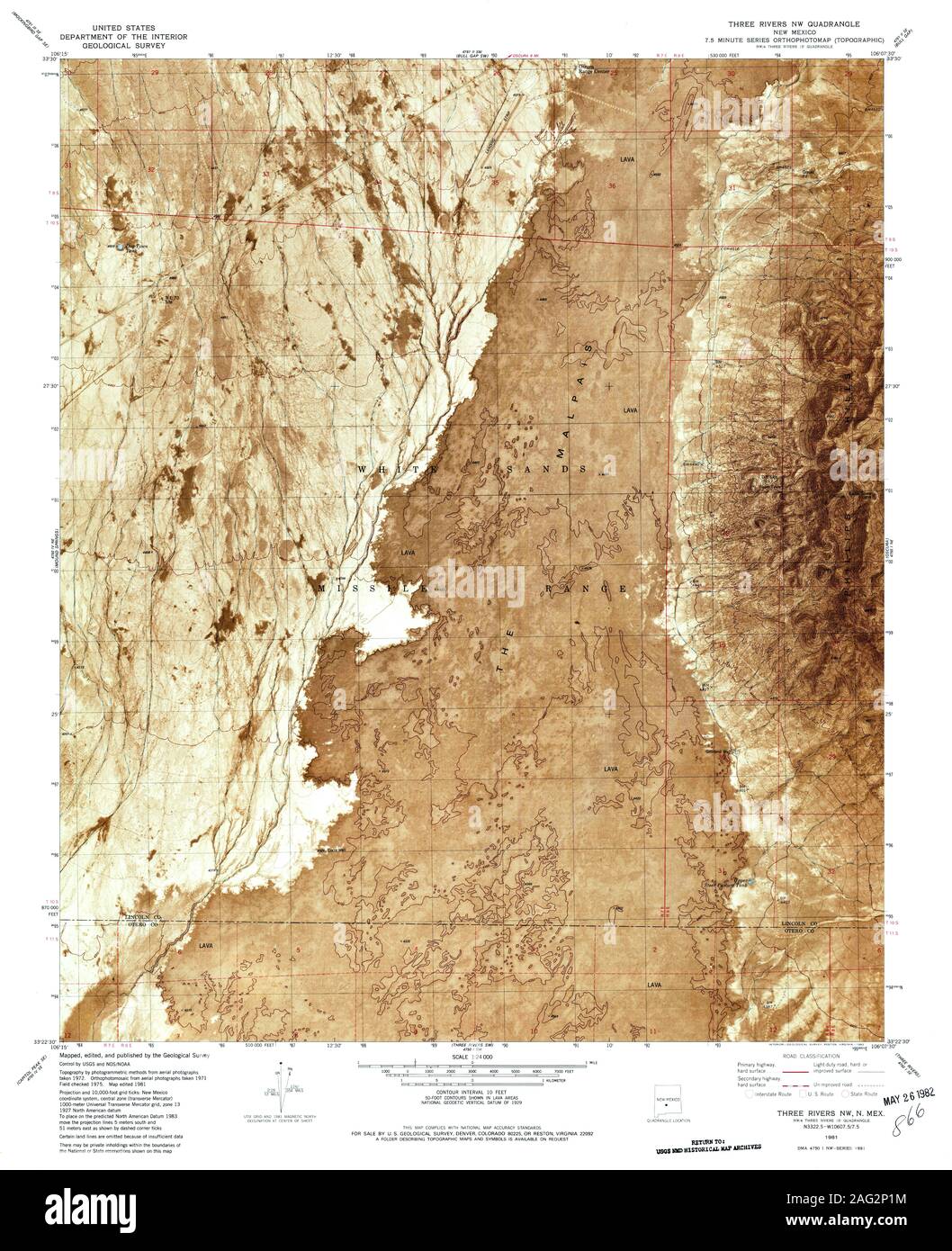 USGS TOPO Map New Mexico NM tre fiumi NW 193284 1981 24000 Restauro Foto Stock