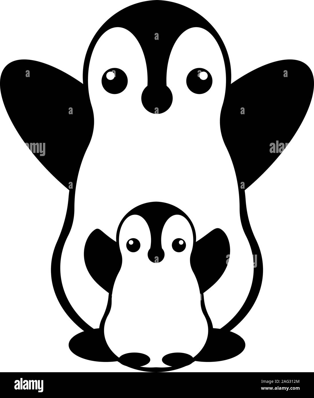 Vettore isolato logo del pinguino. Progettato animali icona. Illustrazione del fumetto. Segni d'inverno. I colori nero e bianco. Immagine grafica. Illustrazione Vettoriale