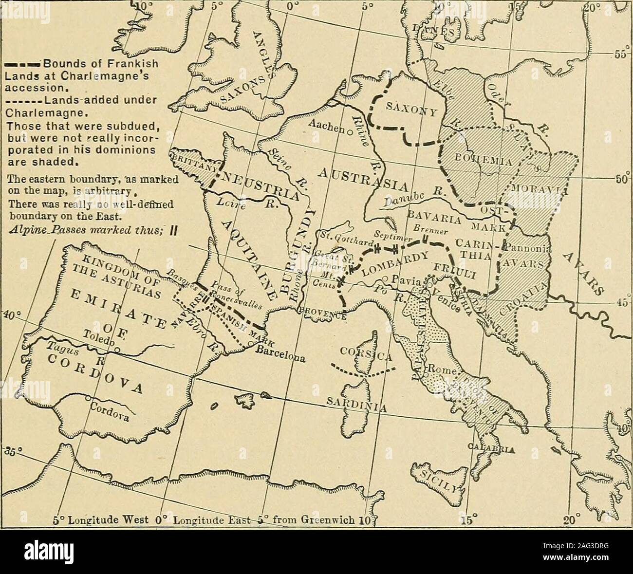 . Una storia medievale e moderna in Europa per le scuole secondarie. Monarchia Frankish è cresciuto dal potere di potenza, come la sua rulerseemed sempre più irresistibile in guerra, più infaticabile inspreading le opere di pace, la convinzione profonda senza dubbio-ulteriormente rafforzata in maniera costante che qui era un sovrano e un dominio forwhich i vecchi nomi e titoli di una mera tedesco regno weretotally inadeguata. Anche in Charlemagnes boyhood no oneseems per avere messo in discussione il fatto che, per quanto le autorità 1 marche (o in Germania, contrassegni) erano quartieri di frontiera, usuallyof alta importanza militare, governato da un conteggio delle Marche Foto Stock
