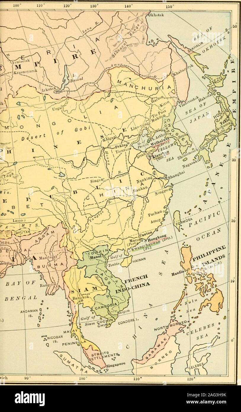 . Moderna e contemporanea e storia europea (1815-1921). L'espansione dell'Europa 659 anni in Cina, dove egli era altamente stimato da theEmperor. Durante il XVI secolo il portoghese mer-chants istituito un trading-post a Macao, vicino a Canton.nel secolo seguente l'olandese ha stabilito uno su theIsland di Formosa e il britannico, uno a Canton. TheseEuropean commercianti erano grandemente molestato dalla Chineseofficials, chi ha detto loro che la Cina non ha avuto bisogno di loro orof le loro merci. Essi sono riusciti a rimanere su da andcajoling corrompete i funzionari, ma le loro proprietà e perfino theirlives erano frequentemente Foto Stock