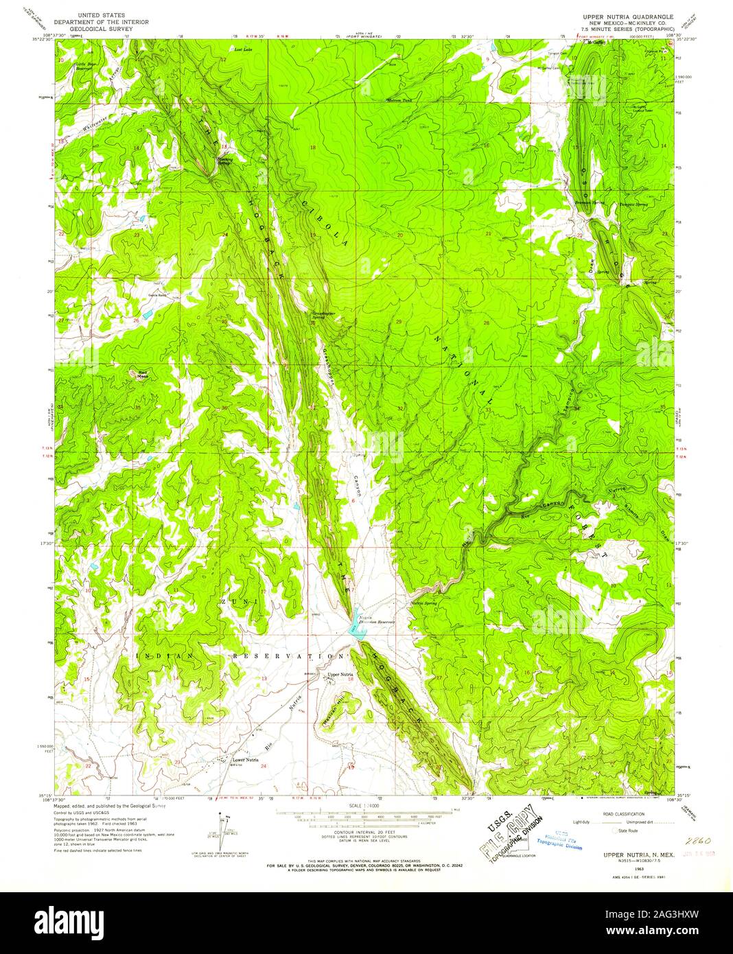 USGS TOPO Map New Mexico NM superiore di nutria 193451 1963 24000 Restauro Foto Stock
