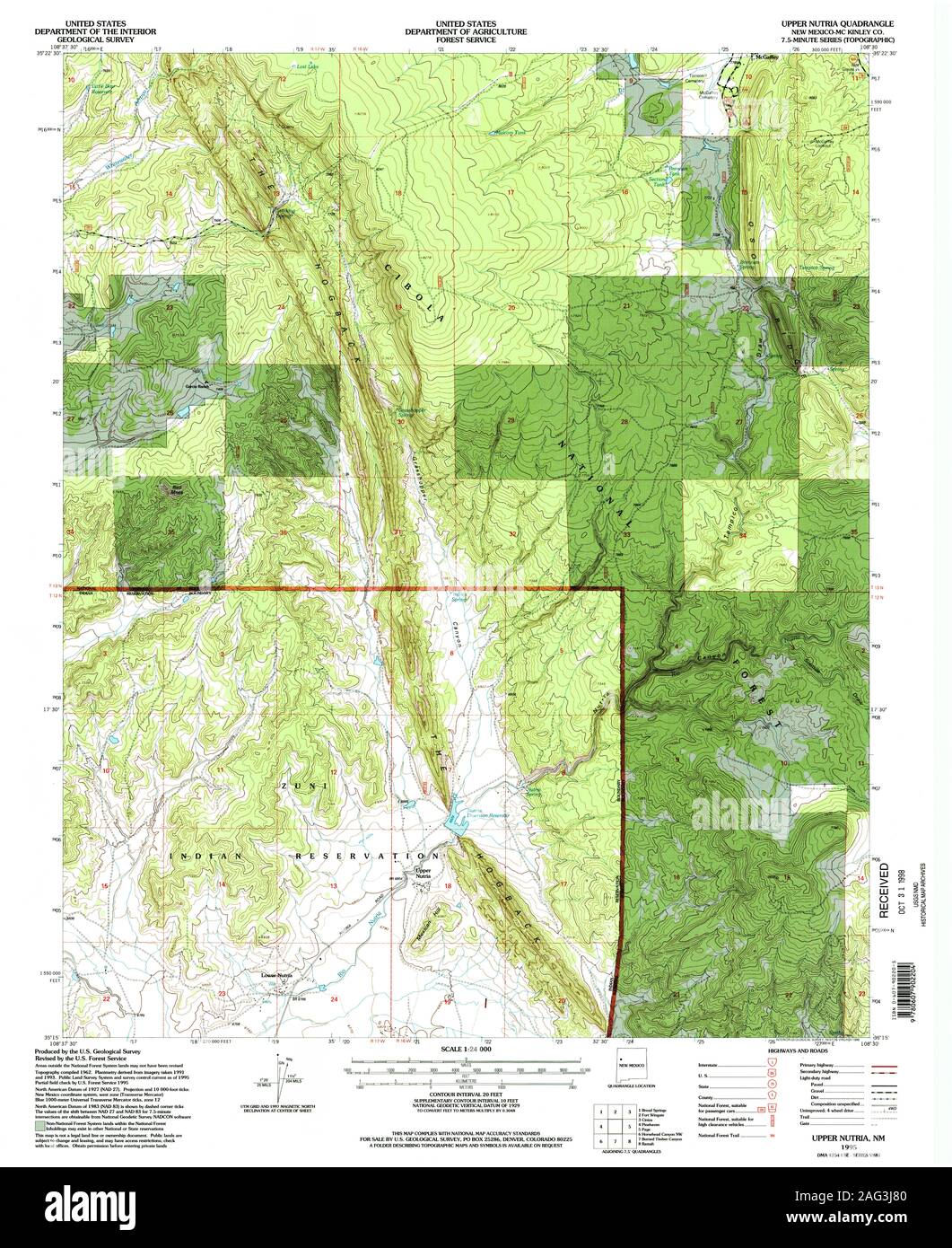 USGS TOPO Map New Mexico NM superiore di nutria 194657 1995 24000 Restauro Foto Stock
