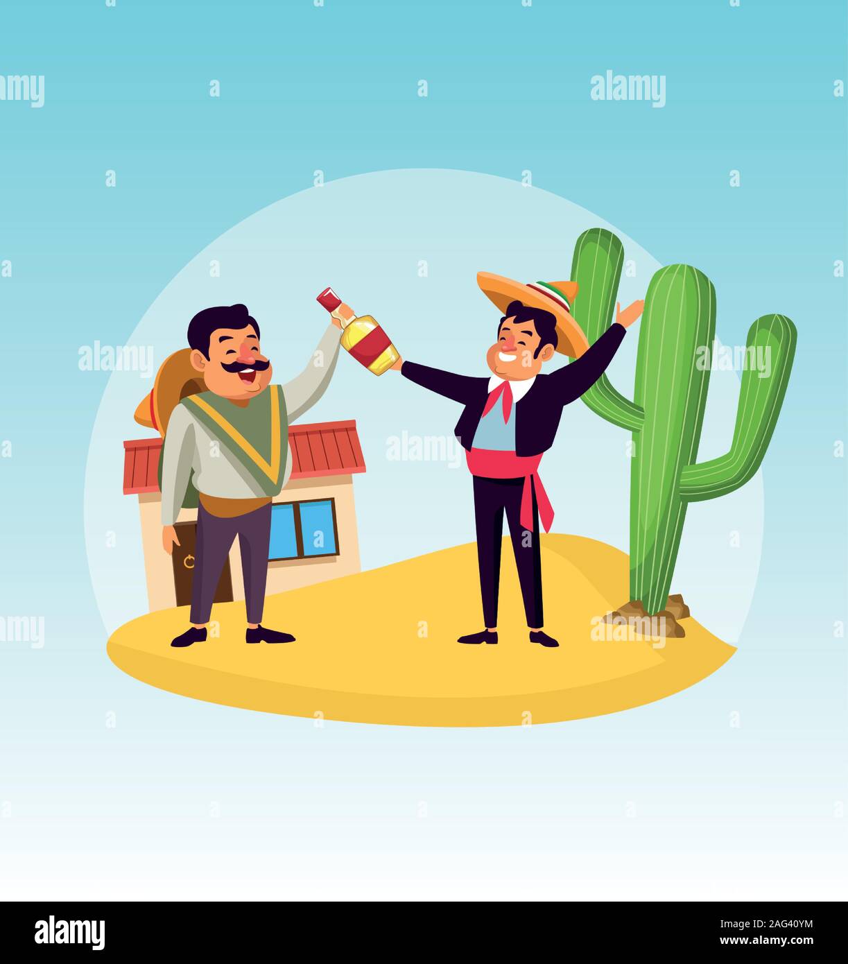 Cartoon messicano uomini disegno vettoriale Illustrazione Vettoriale