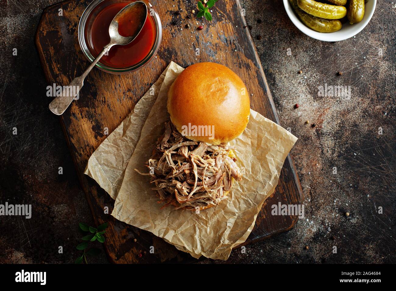 Tirato a sandwich di maiale Foto Stock