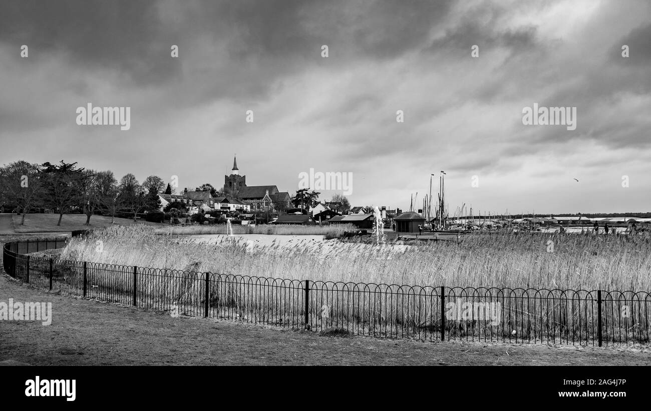 Bel colpo di un campo di grano coperto da una recinzione sotto il cielo nuvoloso Foto Stock