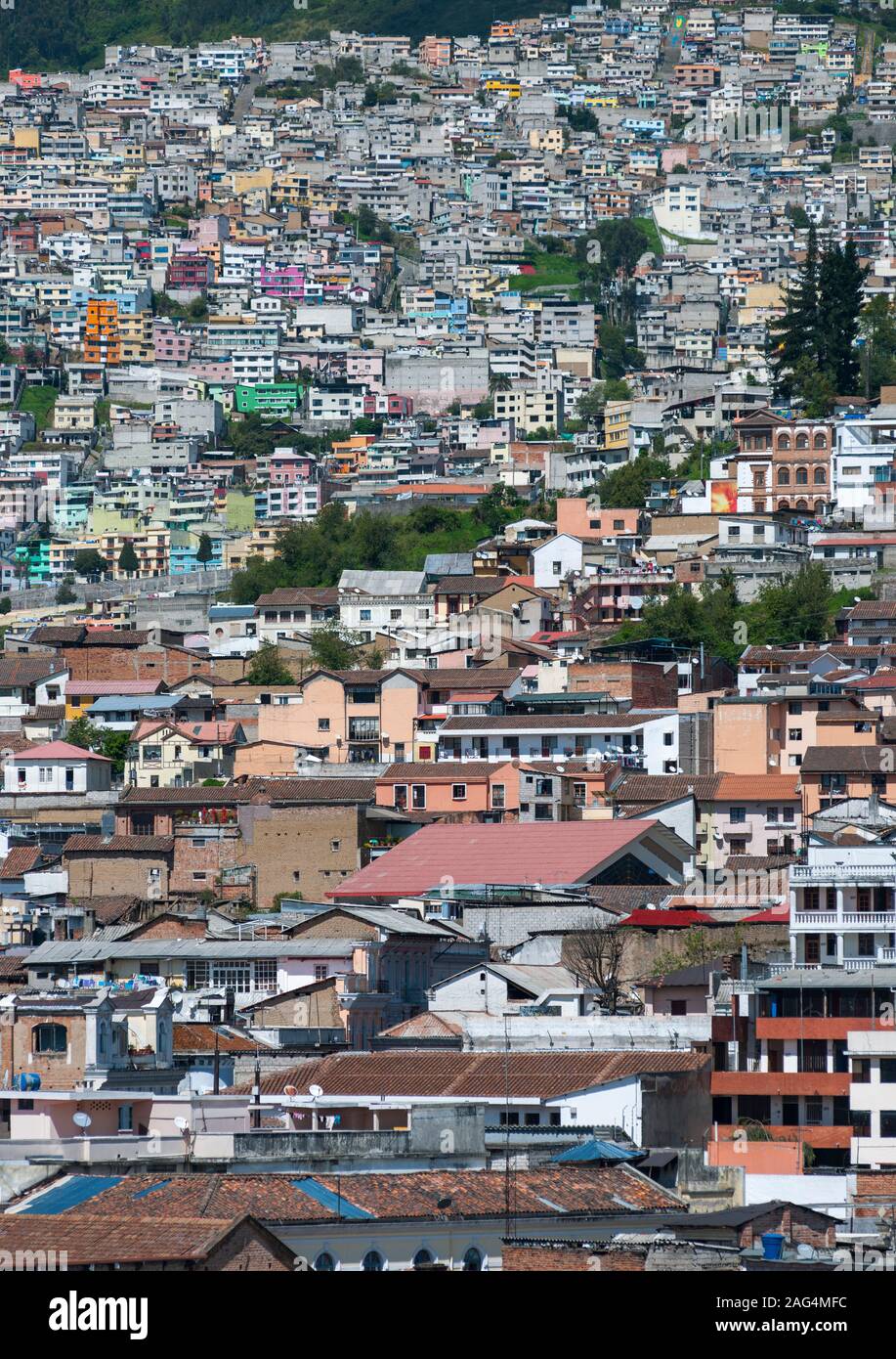 Case in un sobborgo di Quito, Ecuador. Foto Stock