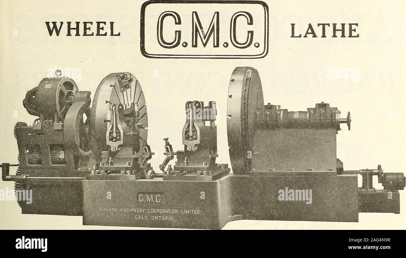 . Canadian transportation & distribution management. - Allis Chalmers - giovenco, opere limitata: Montreal uffici vendita di Montreal Toronto cobalto Winnipeg Calgary Vancouver Maggio, 1913.] ferroviarie canadesi e il mondo marino. 3 tornio ruota. Extra pesante ruota motrice^Hathe un pilotaggio Wheeh degno 1&GT;f il vostro InvestigationEmUying alhpZDate miglioramento! Speciale attrezzo pneumatico morsetto, sufficientweight per assoluta rigidità. Questo WheelLathe è completamente autonomo e non richiede alcuna complessa e expensivefoundations. Il controllo centralizzato whichfacilitates una rapida manipolazione. Illustrazionie specificat Foto Stock