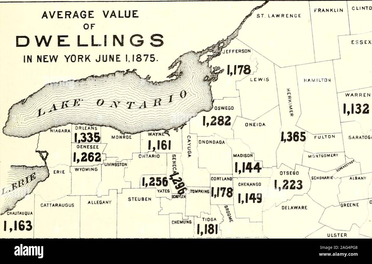 . Censimento della popolazione dello stato di New York per il 1875. Valore medio di LLINGS DWE IN NEW YORK GIUGNO 1.1875.. FRANKLIN Foto Stock