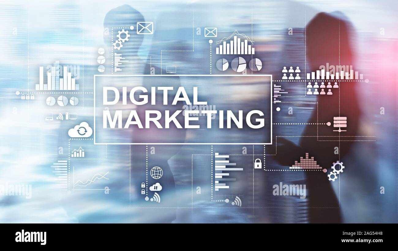 Il marketing digitale concetto su doppia esposizione sullo sfondo Foto Stock