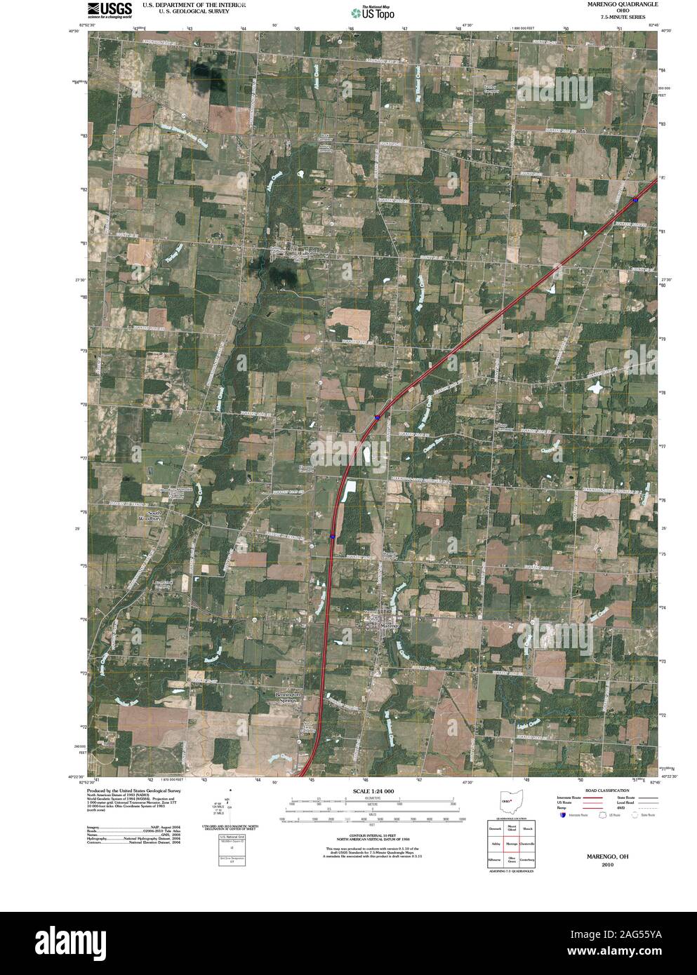 USGS TOPO Map Ohio OH Marengo 20100809 TM il restauro Foto Stock