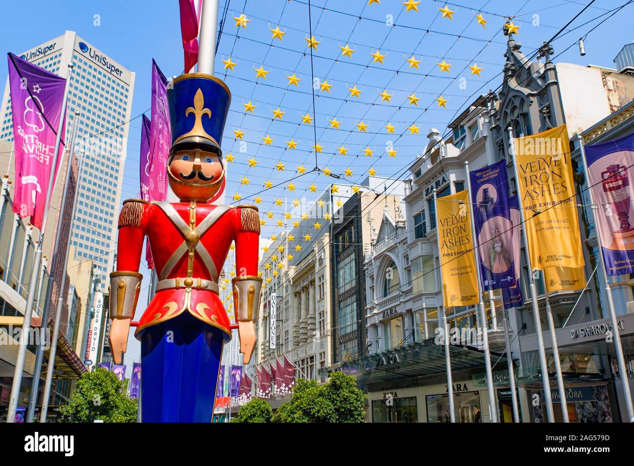 Le decorazioni di Natale in Bourke Street, Melbourne, Australia Foto Stock