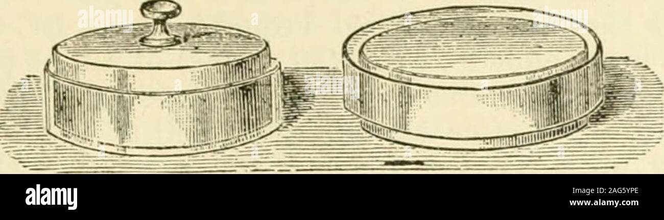 . Un trattato di colera asiatico. )Ac-teria, essi sono a loro volta uccisi, e in questo modo alla scadenza del eightdays il processo di sterilizzazione è stato completato. Fig. 11.-i recipienti e coperchi per patata-culture. Al fine di solidificare. il siero viene quindi riscaldata fino a 159° F., non anyhigher affinché non diventa torbida, e viene quindi versata in tubi di prova come a preventa ampia superficie inclinata esposta all'aria. I disegni illustrano diagrammi Kochs apparecchiatura per la sterili-zation di sangue-siero. Esso è costituito da un doppio cilindro fatto di sheetcopper e dotato di un coperchio di cava. Il cilindro è ha Foto Stock