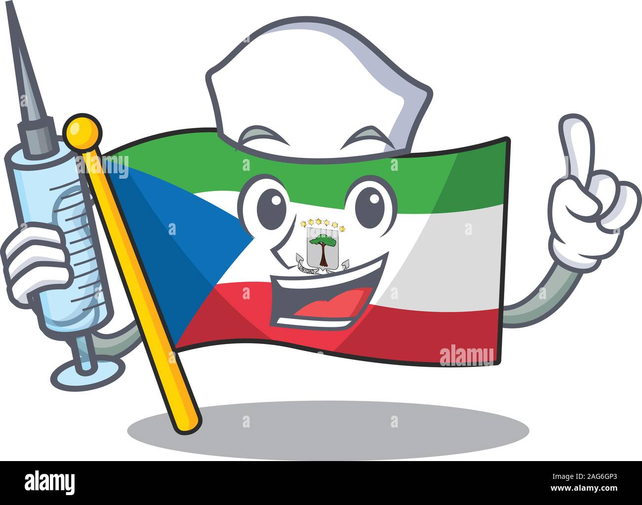 Ospitale carino infermiera bandiera Guinea equatoriale di scorrimento stile cartoon tenendo la siringa Illustrazione Vettoriale