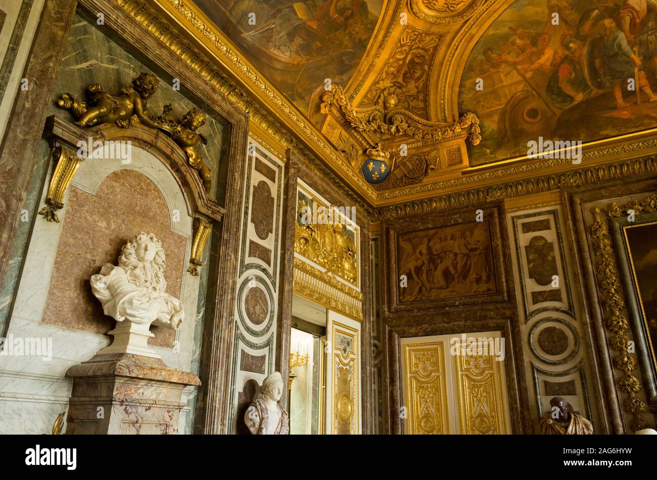 L'appartamento di Stato del Re al Palazzo di Versailles, Francia. Foto Stock