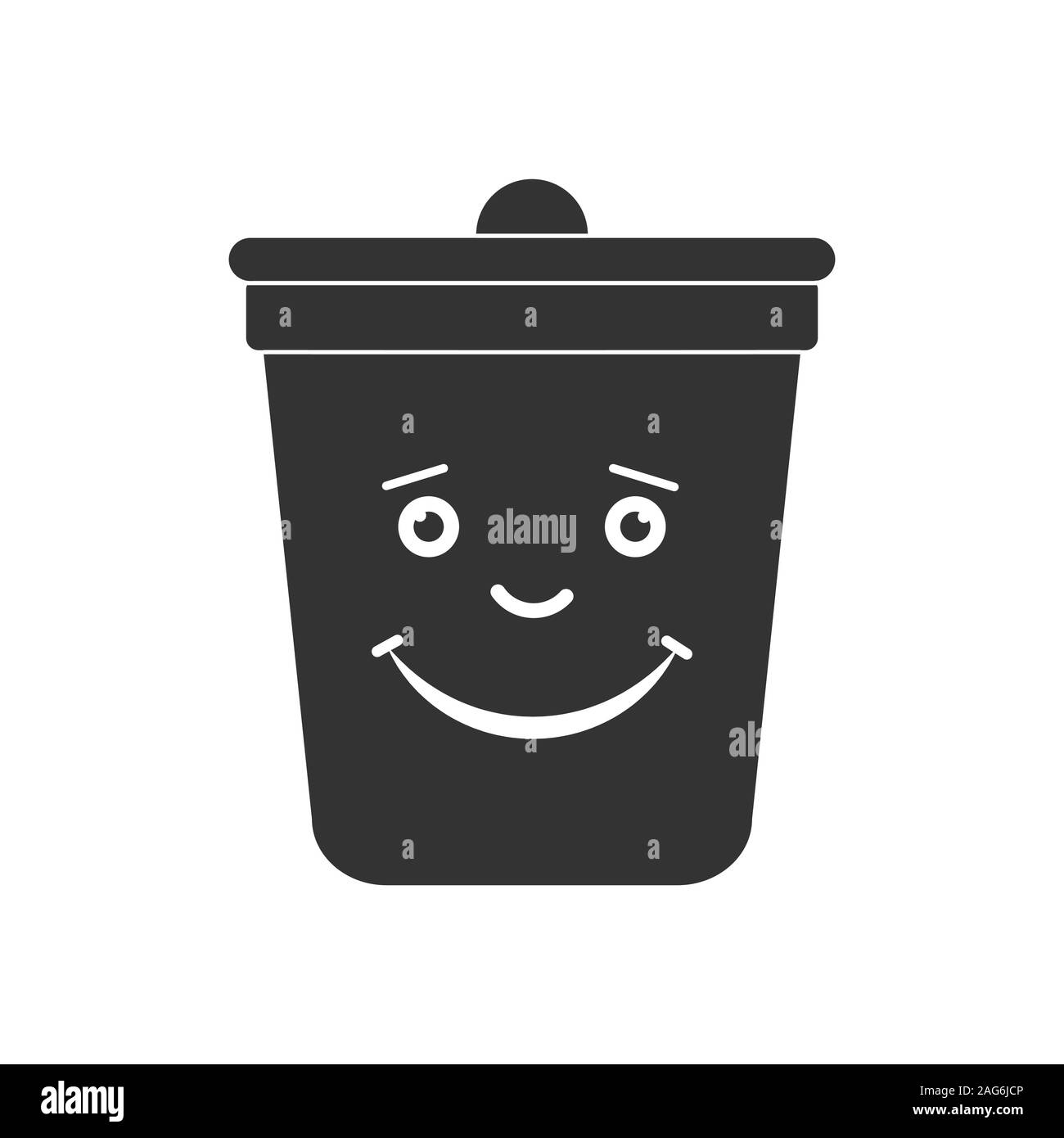 Il cestino e serbatoio dei rifiuti l'icona con la faccia buffa. Isolato su sfondo bianco in design piatto stile. Illustrazione Vettoriale