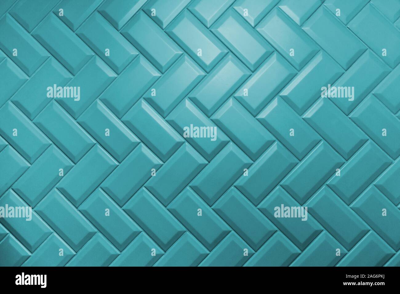 Aqua smussata menthe matt piastrelle ceramiche pattern di cui lisca di pesce Foto Stock