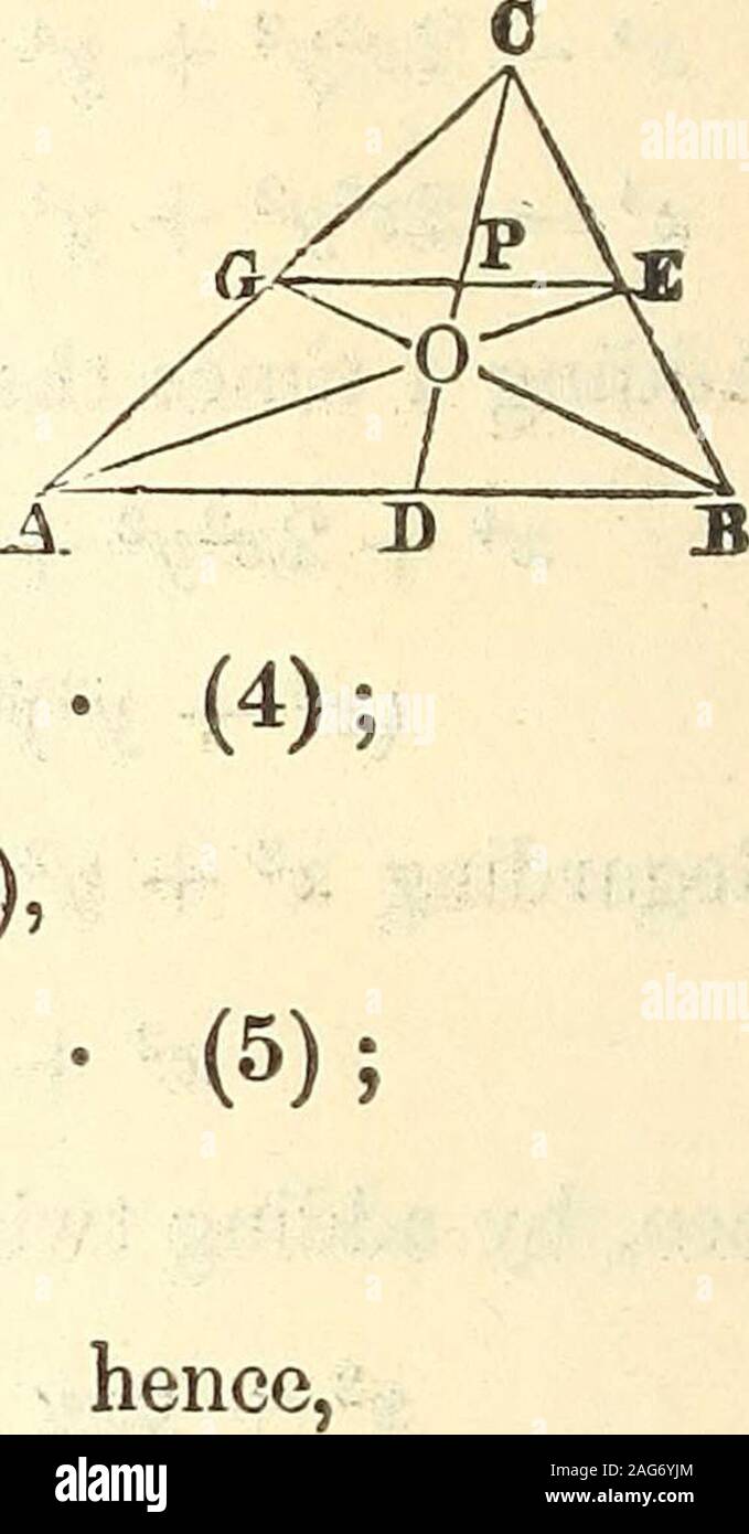 . Le proposte selezionate in costruzioni geometriche e applicazioni di algebra alla geometria. Essendo una chiave per l'appendice di Davies' Legendre. 68 chiave. la cancellazione delle frazioni e di recepimento, abbiamo2x2 + 2y2 -z2 = 4a2 •? • • (1) 2x2 +? 2z2 - Y&LT; 4b2 • • (2) 2Y2 + 2z2 -x2 -4C2 . • . (3);sottraendo l'equazione (2) da (1), abbiamo moltiplicando l'equazione (3) da 2, e aggiungendo a (2) 3Y2 + 6z2 - 8c2 + 462 •sottraendo l'equazione (4) da (5), 9z2 = 8c2 -f 4b2 - 4a2 + 462 ;. z = ± f y/2b2 + 2c2 - -A2 X z= ±jv^ + 262 - -c2 y = ± J v/2a^ + 2c2 - 62. Obr. Attraverso G e e la metà dei punti di AC e BC, dr. Foto Stock