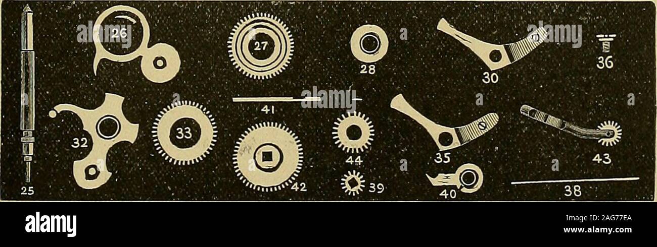 . Xx secolo catalogo delle forniture per orologiai, gioiellerie e parentado mestieri. 18 Dimensioni-ist SEKiES. No. 1. Stelo $2 00 I n. 7. SettingLever $4 OO | No. 13. 2d Rotella di impostazione $2 09 n. 2. Corone 7 50 n. 8. La molla di bloccaggio 1 75 n. 14. Fermo 100 No. 3. Ruote a cricco 3 00 I n. 9. Impostazione del tappo 4 00 I n. 15. Molla di spedizione 150 No. 4. Pignone di avvolgimento 6 00 I n. 10. Ruota di avvolgimento 5 00 1 n. 16. Corona il prigioniero ruota 6 00 N°S. StemBridge 4 00 n. 11. Frizione 10 00 n. 17. Prigioniero 100 N0.6. DetentSpring - 1 00 | No. 12. 1a rotella di impostazione 2 00 |. 18 Dimensioni 2d SEEIES. Il dispositivo elettroluminescente organico e NEWSTSCLE. No. 2B.n. 26.n. Foto Stock