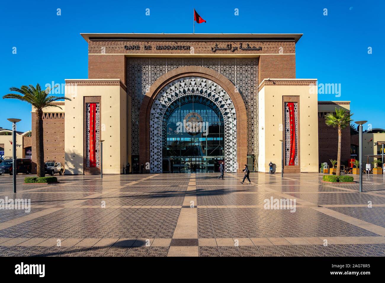 Marrakech, Marocco - Stazione ferroviaria Edificio Foto Stock