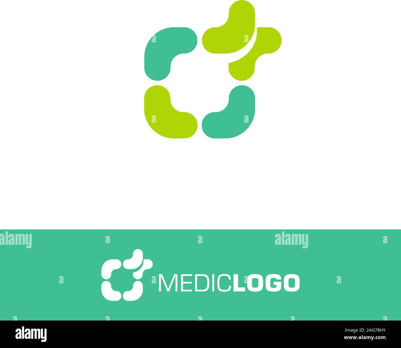 Isolato e verde turchese vettore logo medico. Croce medica. Illustrazione Vettoriale