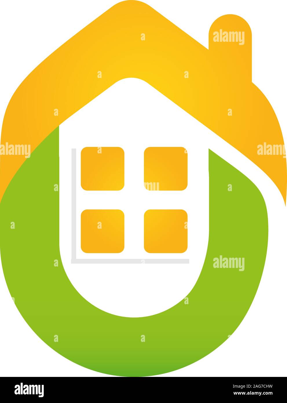 Icona con l'immagine di un elegante e stilizzata case. Logo isolato in giallo e verde. Il design moderno dell'agenzia immobiliare il logo ed il Illustrazione Vettoriale