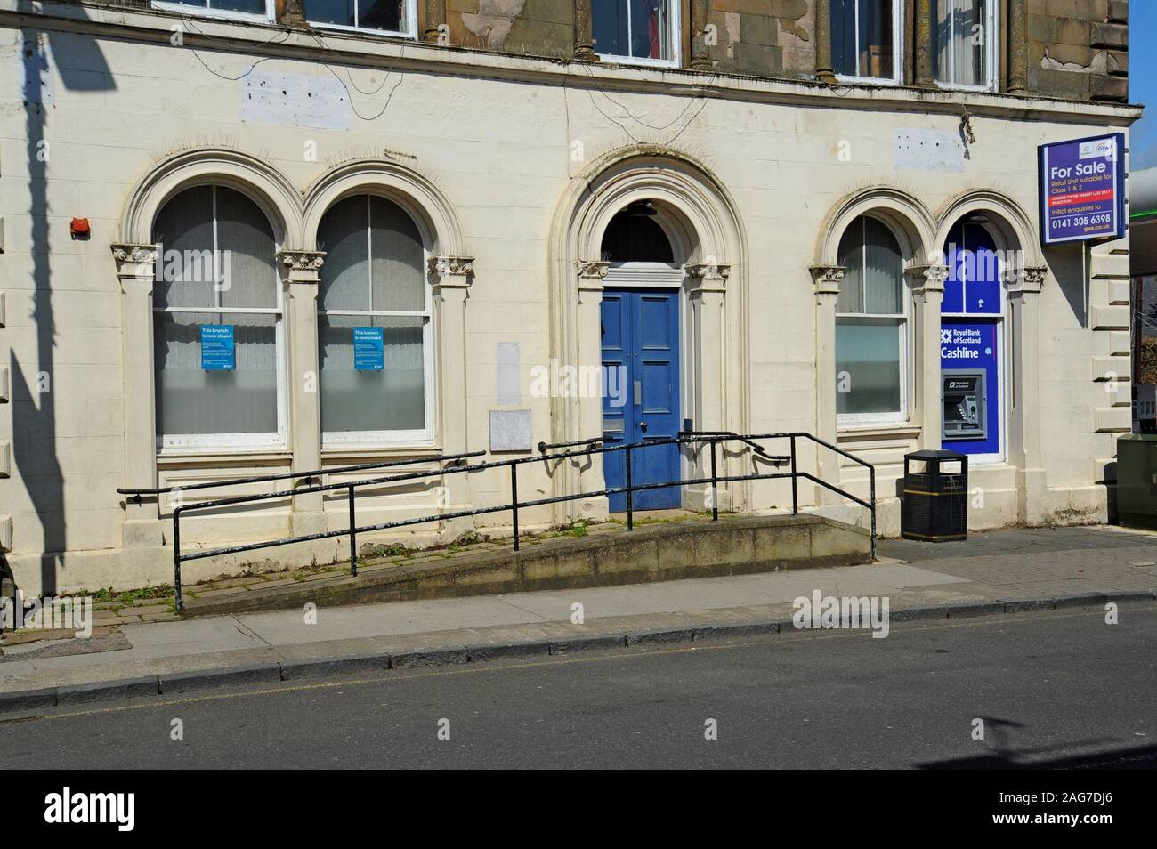 L'ex Royal Bank of Scotland succursale in Maybole, Ayrshire, in Scozia ora chiusa per il business. Foto Stock