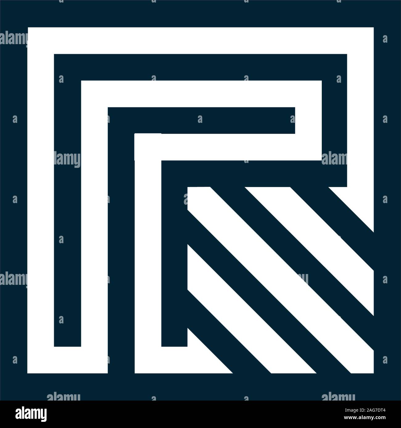 Lettera R. vettore lettera. Isolato geometrica logo inusuale. Stilizzata forma geometrica con angoli arrotondati. Logo di arte architettonica del team creativo di Illustrazione Vettoriale