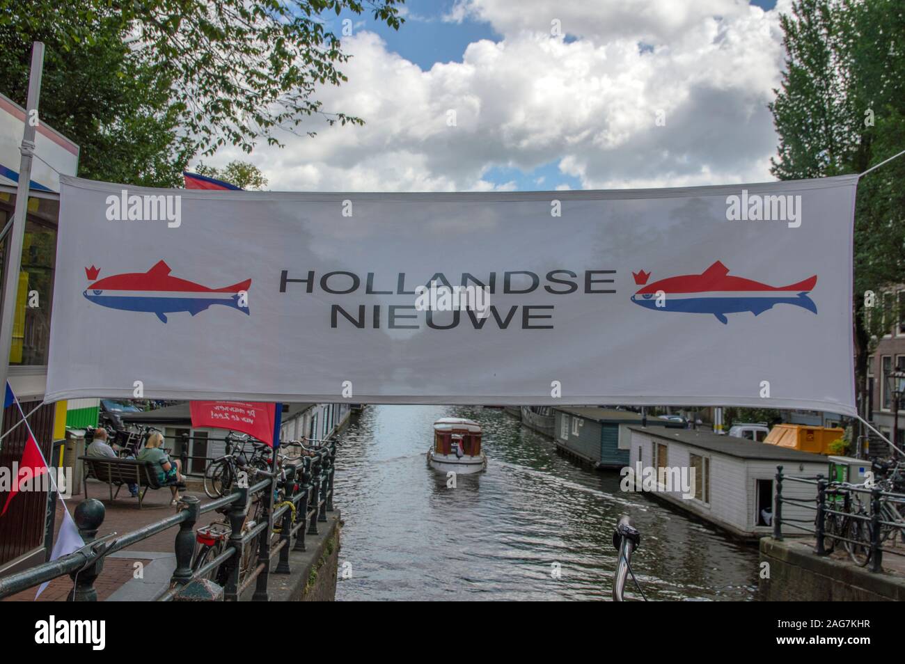 Affissioni Hollandse Nieuwe nuovo Aringa a Amsterdam Paesi Bassi 2019 Foto Stock