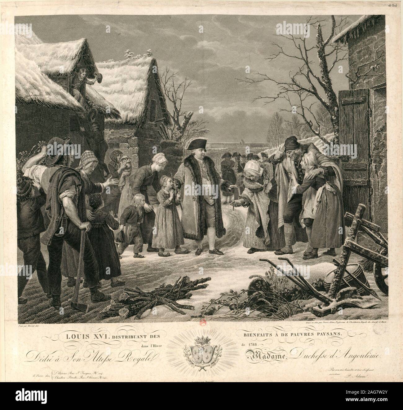 Louis XVI distribuire l'elemosina ai poveri contadini in inverno del 1788 , c. 1817. Presenti nella collezione di Biblioth&#xe8;que Nationale de France. Foto Stock