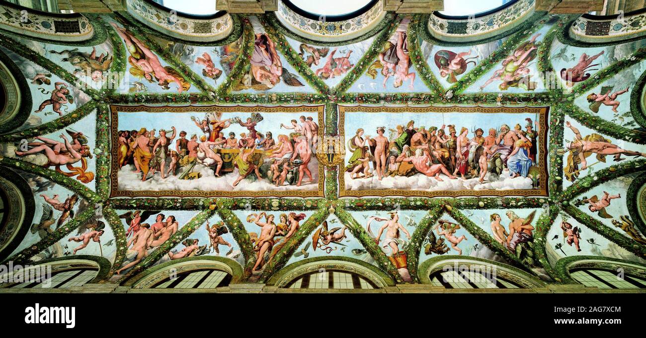 Loggia di Amore e Psiche, Villa Farnesina, 1517-1518. Presenti nella collezione di Villa Farnesina a Roma. Foto Stock