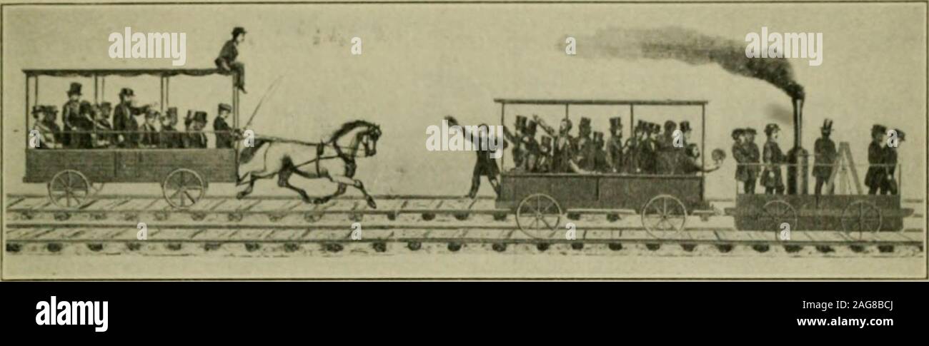 . Il locomotore. Il Tom Thumb. ho &lt;;-•-•. T HI-: LOCI) M T I V e 13. R ce tra cavallo e la cabina e il Tom Thumb premio per il miglior locomotiva della American fabbricazione whichshould conformi a determinate specifiche. Un motore costruito byPhineas Davis in York. Pa., era il solo a venire fino finoal specifiche e per passare il test. Mentre questi esperimenti sono stati trasportati su. un'altra strada wasunder costruzione nel sud. In Dicembre 19th, 1827, un charterhad stato concesso per la Carolina del Sud della ferrovia per operare betweenCharleston e Amburgo, a distanza di cento e t Foto Stock