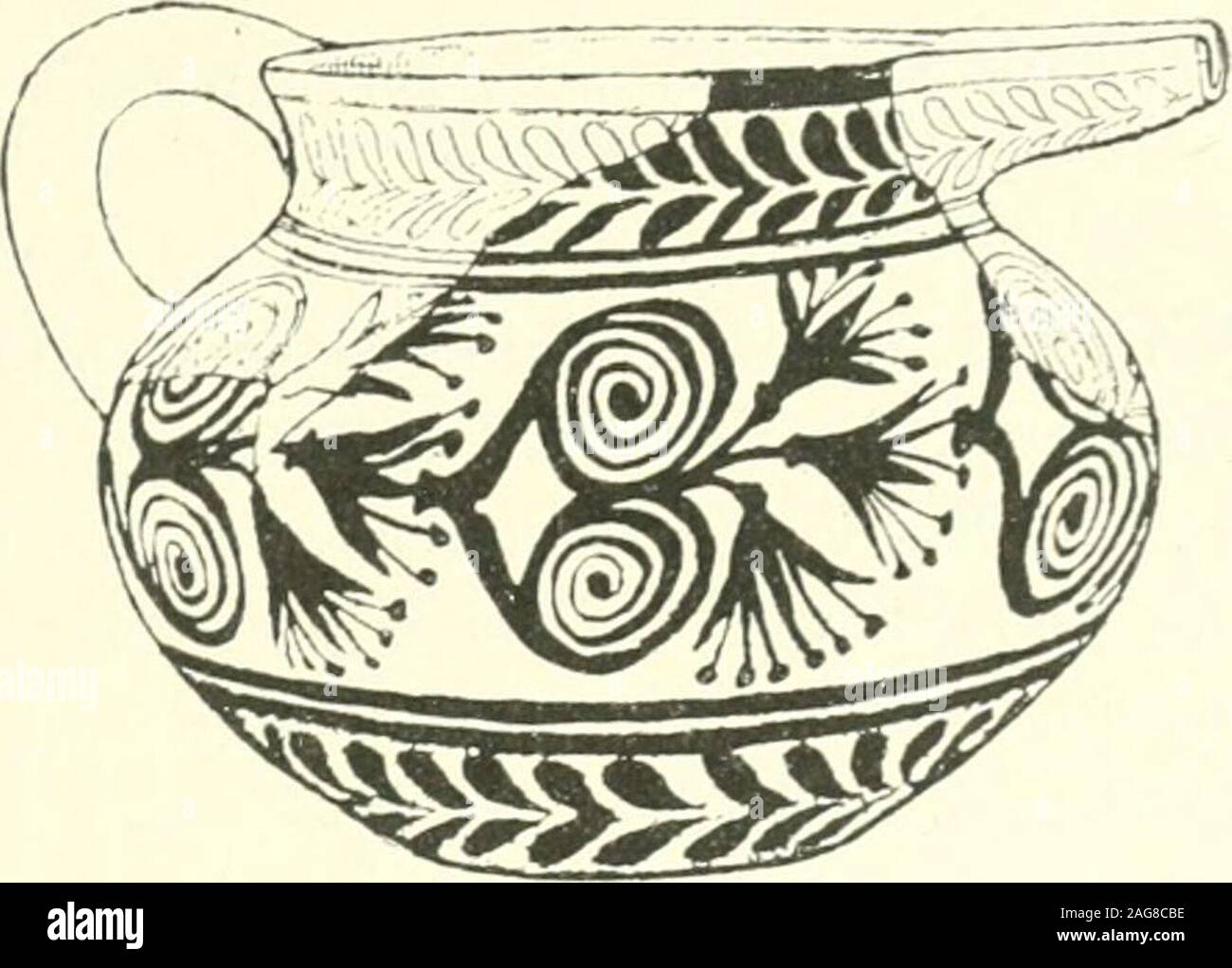 . Scavi a Phylakopi in Melos,. ^ un fregio di spirali di periodo. La ceramica. 131 che non appartengono al tipo di vaso che Avitli wc arc attualmente impegnata.Il design in questo caso è costituito da due file parallele di spirali e theinterstices tra le due righe sono riempiti np da appassionati di stami. Egiziano Theclassical esempio di questo tipo di progettazione è il soffitto di Neferhotep(v. Petrie, arte decorativa, p. 30). Sugli altri modelli micenea thathave stato confrontato con soffitto egiziano pattern inserito il fiore è della tre-sepalo come forma uno o l altro dei tipi egiziano {ad es. Foto Stock