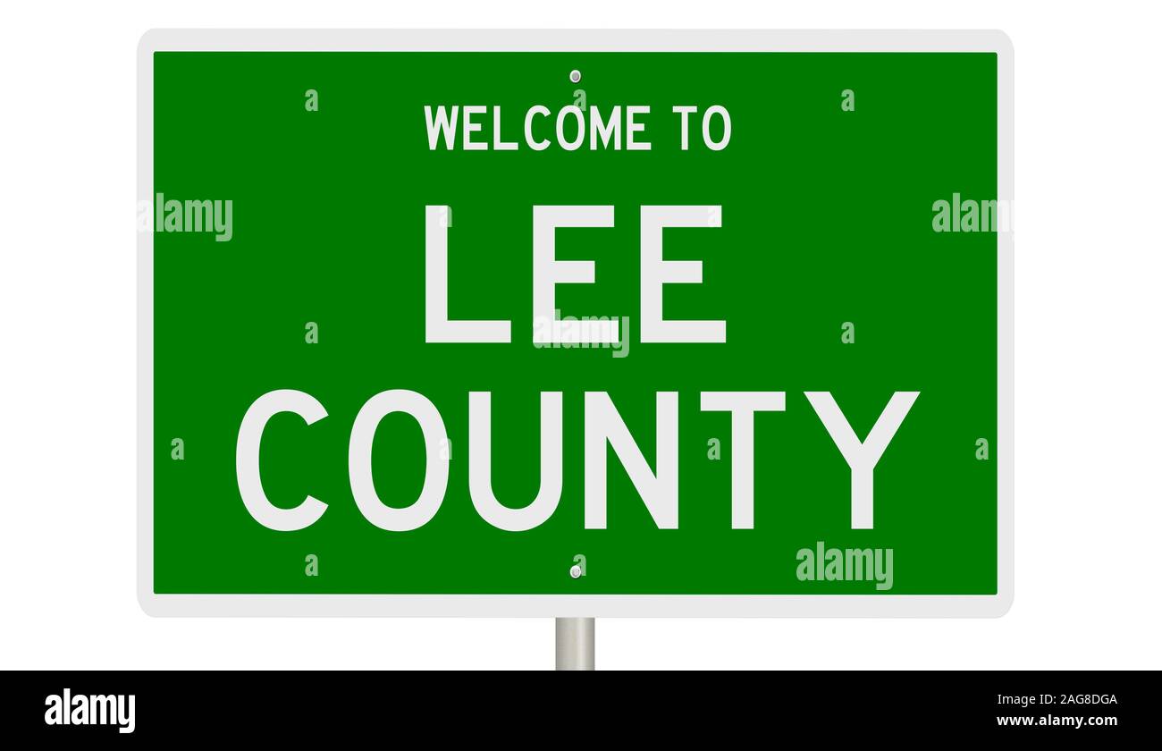 Il rendering di un verde 3d autostrada segno per Lee County Foto Stock