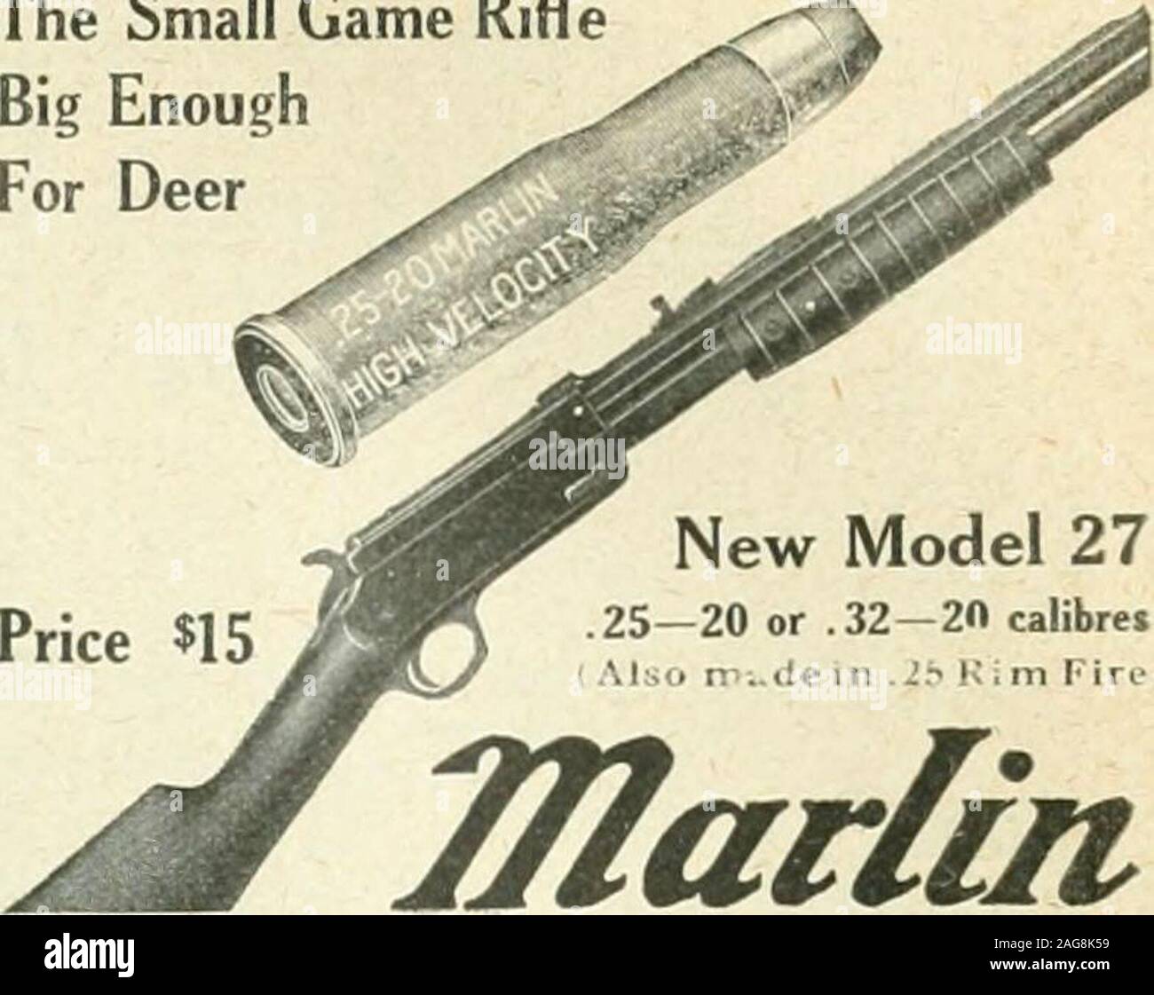 . Asta e la pistola. Due pistole in uno e al Priceof One-Prices, $25.00 a $1000.00. Inviare di nuovo catalogo ofredesigned gradi. Fabbricato da cacciatore bracci CO. 29 HUBBARD ST. FULTON, N.Y. Il piccolo gioco RifleBig EnoughFor cervi. Nuovo modello 27 .25-20 o .32-20 calibri ( anche mv.ilein .J.^ !C; in Firi- ripetitore THarlin coniglio, marmotta, Hawk, fox, w^anddeer olf cadere preda pronto per la sua alta velocitysmokeless o nero e pressione bassa smokelessloads. Per target w^ork è unexcelled. Costruito con il famoso Trombone Azione e SmokelessSteel canna, introvabili in qualsiasi altro fucile del suo calibro. Esso3 Foto Stock