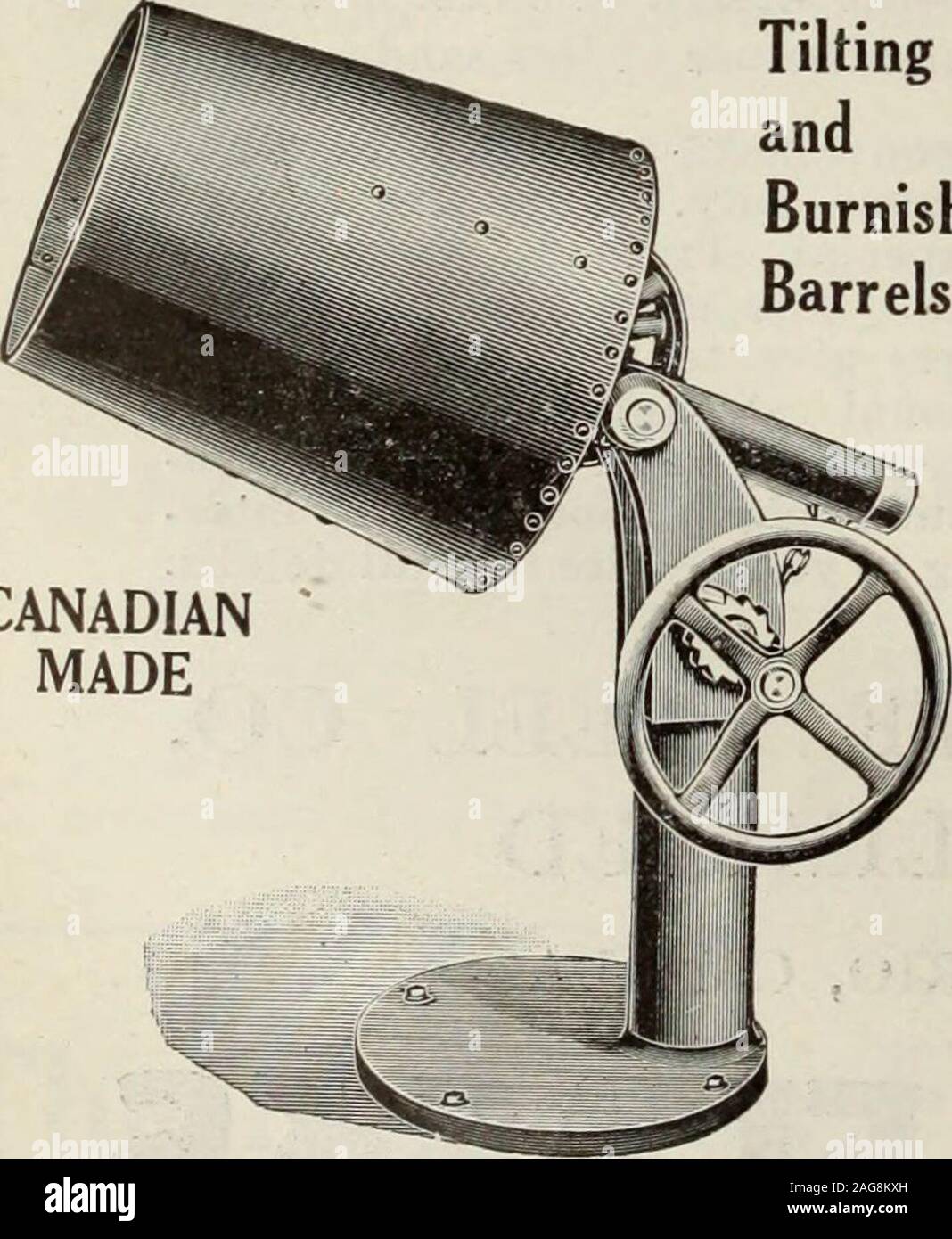 . Canadian fonditore (1921). Bottali Tiltingand BurnishingBarrels. CANADIANMADE SLATER & BARNARD LIMITED Hamilton, Ontario Foto Stock