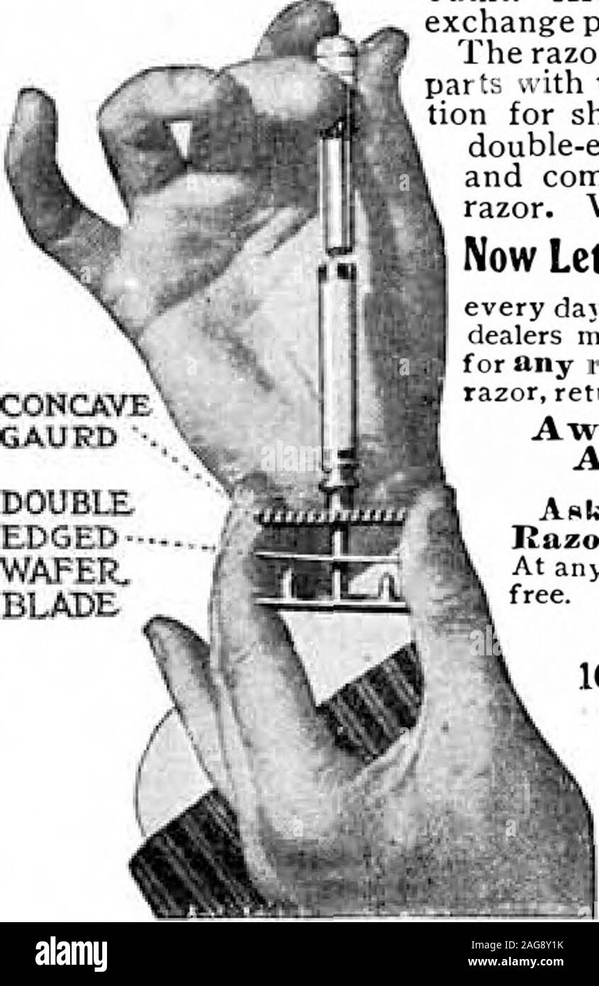 . Scientific American Volume 92 Numero 11 (marzo 1905). himselffor anni con il vecchio stile rasoi hefore ha scritto di noi con il wafer-lame a doppio taglio e temprata in un modo non possibile con la forgiato lama utilizzato in ordinaryand altri rasoi di sicurezza ogni lama-terra con polvere di diamante-darà anaverage di 10 a 40 perfetto rasature di velluto, secondo la barba, senza botherc" stropping dispositivi. Dodici di questi a doppio taglio lame andare witheach get. Abbiamo scambio uniformemente una nuova lama per due vecchie lame restituito.Questo piano di scambio ripetuto è equivalente a venti-due lame.con everyo Foto Stock