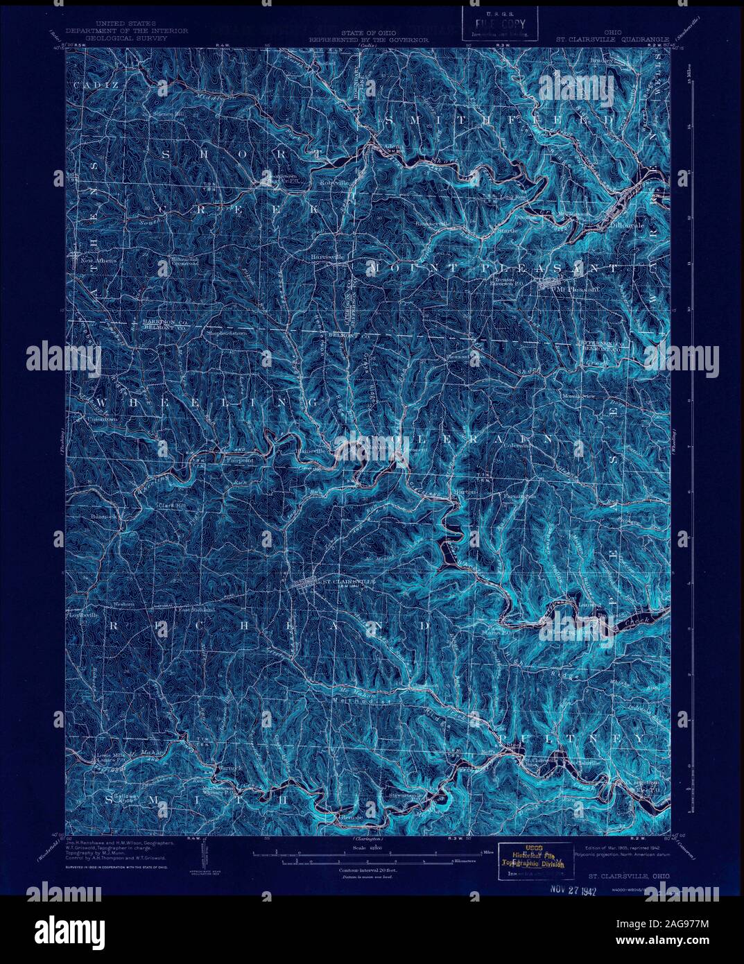 USGS TOPO Map Ohio OH St Clairsville 227272 1905 62500 Restauro invertito Foto Stock