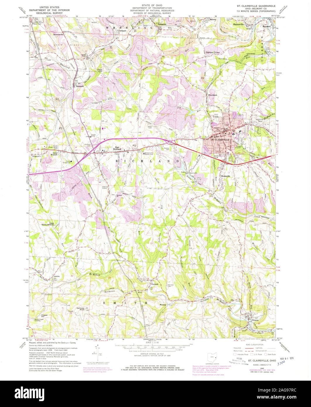 USGS TOPO Map Ohio OH St Clairsville 227278 1960 24000 Restauro Foto Stock