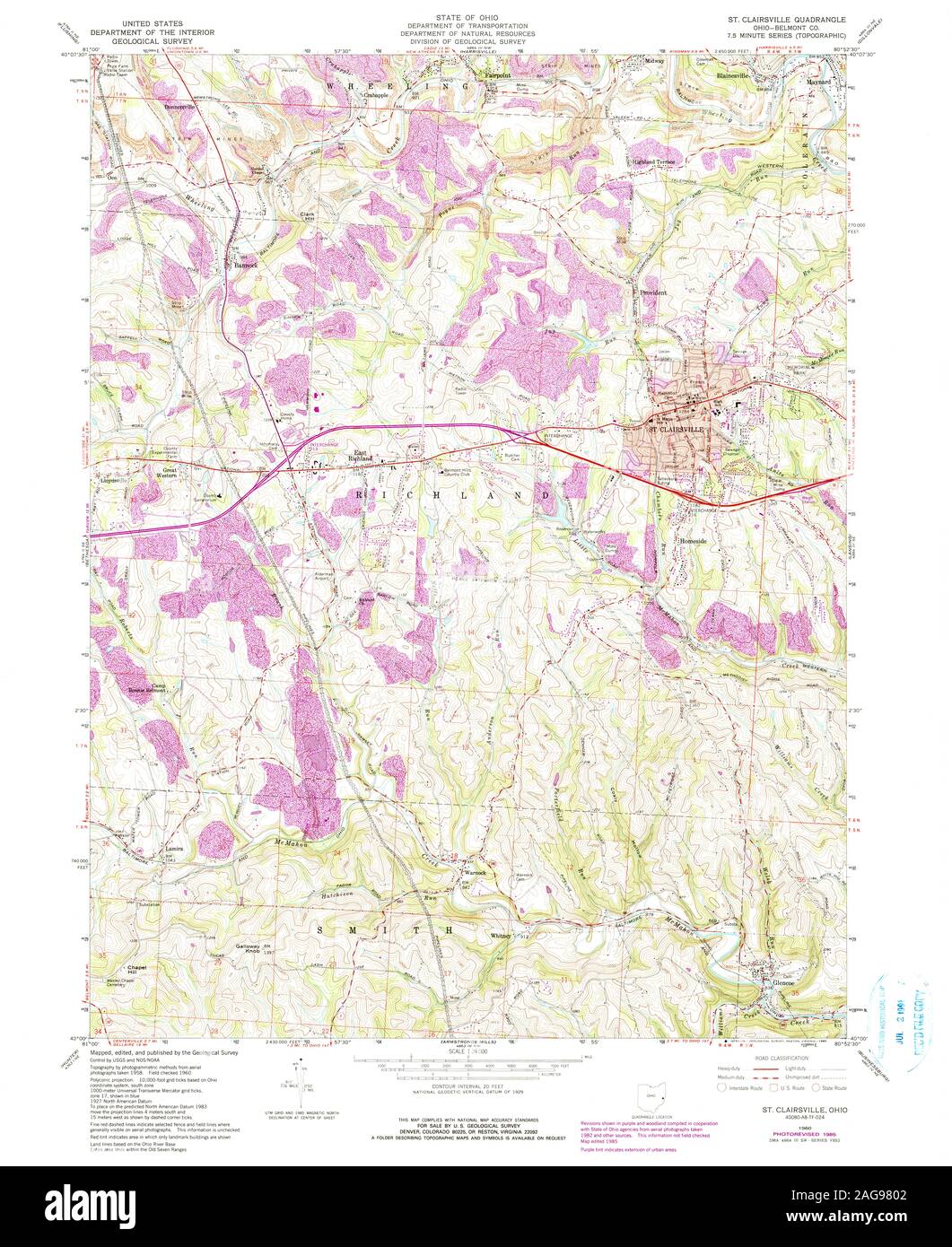 USGS TOPO Map Ohio OH St Clairsville 228178 1960 24000 Restauro Foto Stock