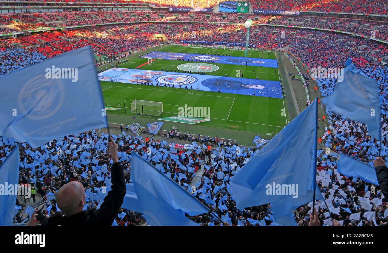 MCFC,Manchester City,Manchester City Football Club vs Chelsea,Carabao cup finale 24/02/2019 Lo stadio di Wembley a Londra, Inghilterra, Regno Unito - Feb2019 Foto Stock
