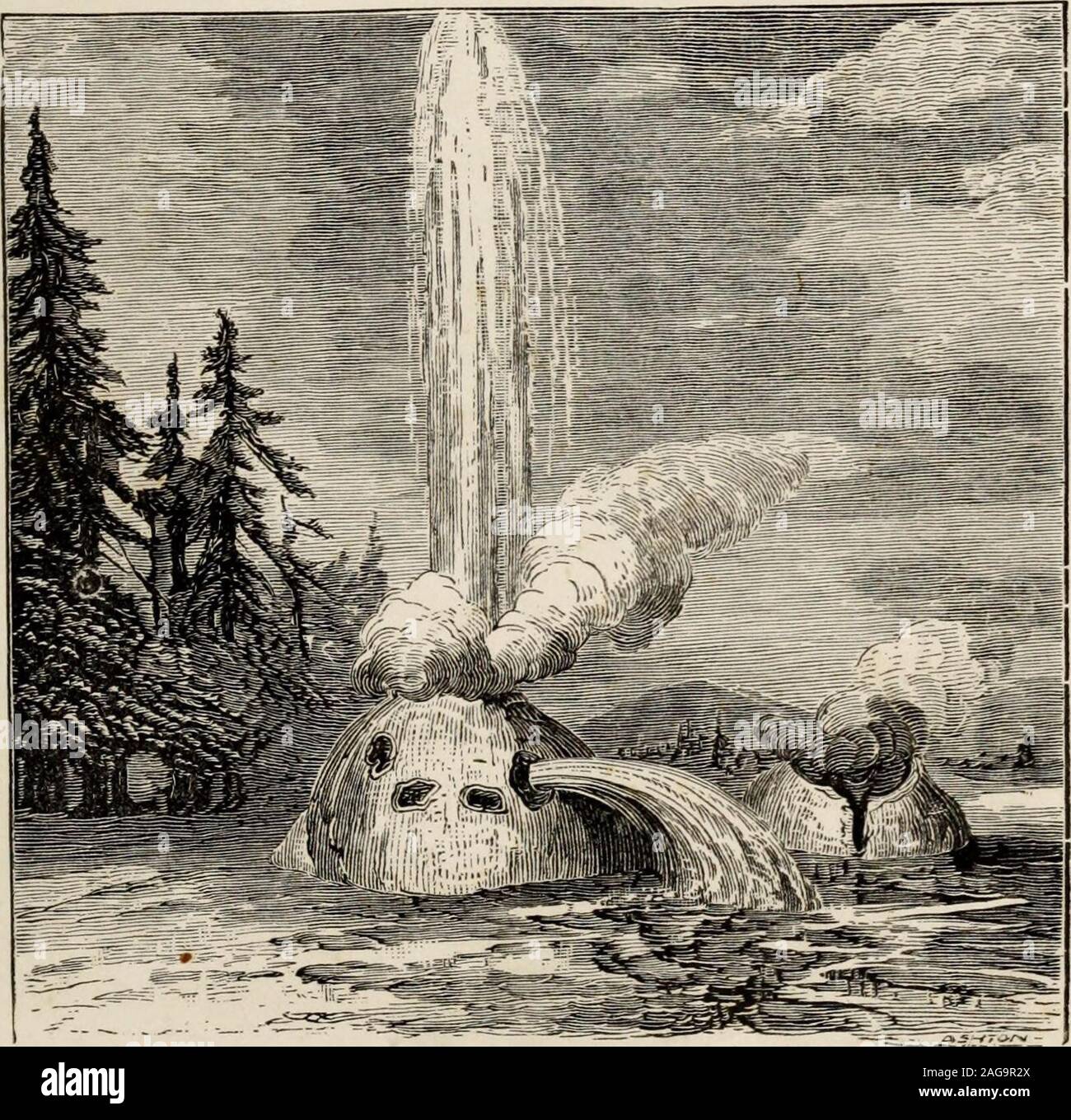 . Meravigliose opere di arte e natura : insieme con informazioni utili e interessanti per tutti, con piastre di illustrazione. fice Avhich radianti dischargestwo getti di acqua all'altezza ofsixty piedi, le gocce in caduta e spray resem-bling una ventola di piume. È molto bello. Itseruptions sono molto frequenti, usuallyfrom duraturo da dieci a trenta minuti. Uno sfiato connectedwith, circa quaranta piedi distante, espelle densemasses di vapore in presenza di cinquanta o sessanta piedi alto,accompagnata da forte, sharp relazioni duranteil tempo il geyser è in azione. Il Grottowas così chiamato dal suo cratere singolare di vit-rified sint Foto Stock